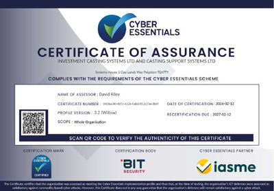 Casting Support Systems Ltd (Versatote) & Investment Casting Systems Ltd - Cyber Security Certificate (thumbnail)